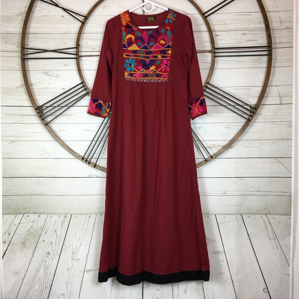 Cheva Embroidered Boho Maxi Dress Womens Size XS